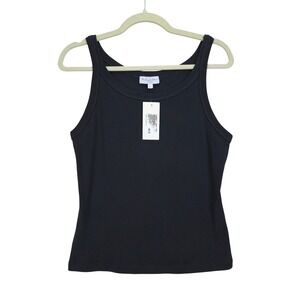 NWT Michael Stars‎ Cassie Binded Tank Large Cropped Layering Black Evereve Basic